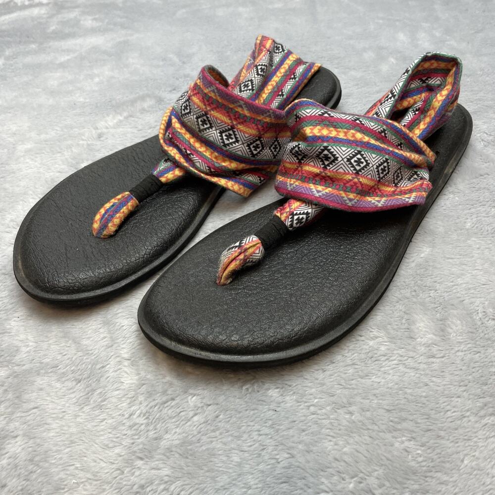 Sanuk Yoga Mat Sandals Womens 9 Aztec‎ Southwest Slingback Comfort Beach Thongs